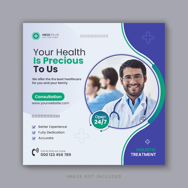 Medical healthcare social media post and web banner template