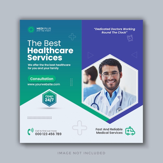 Medical healthcare social media post and web banner template