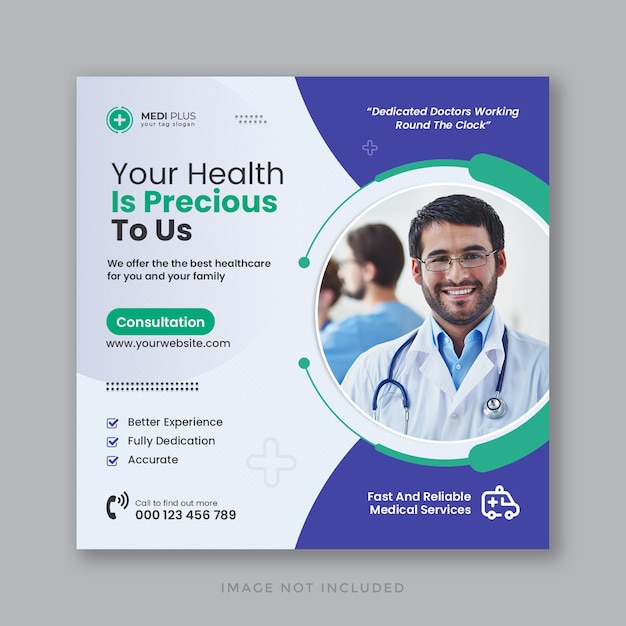 Medical healthcare social media post and web banner template