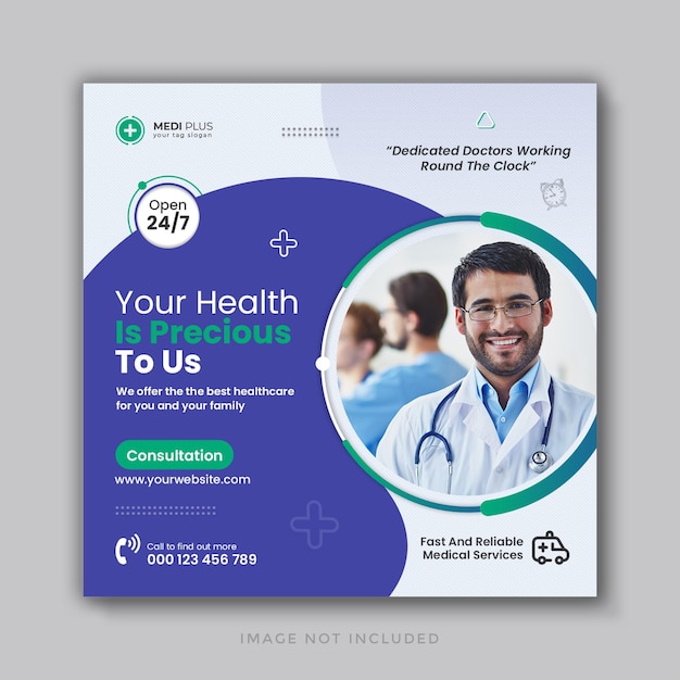 Medical healthcare social media post and web banner template