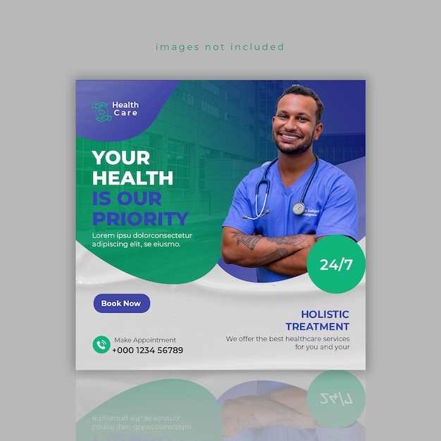 Medical healthcare social media post web banner template