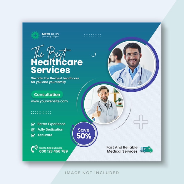 Medical healthcare social media post and web banner temple