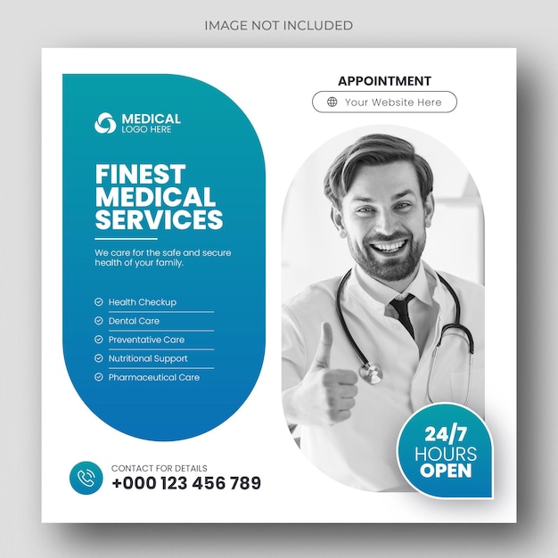 Medical healthcare square flyer social media post web promotion banner template