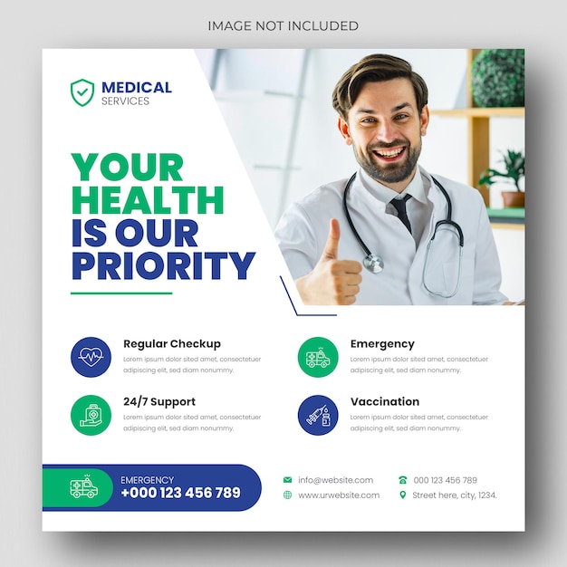 Medical healthcare square flyer social media post web promotion banner template