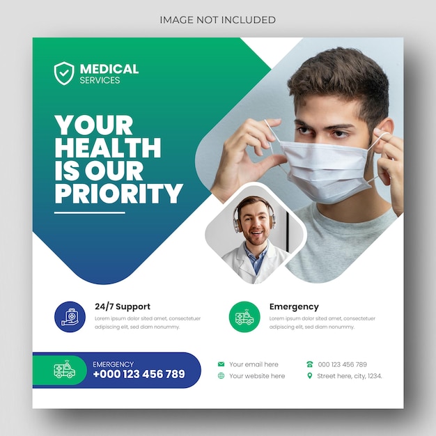 Medical healthcare square flyer social media post web promotion banner template