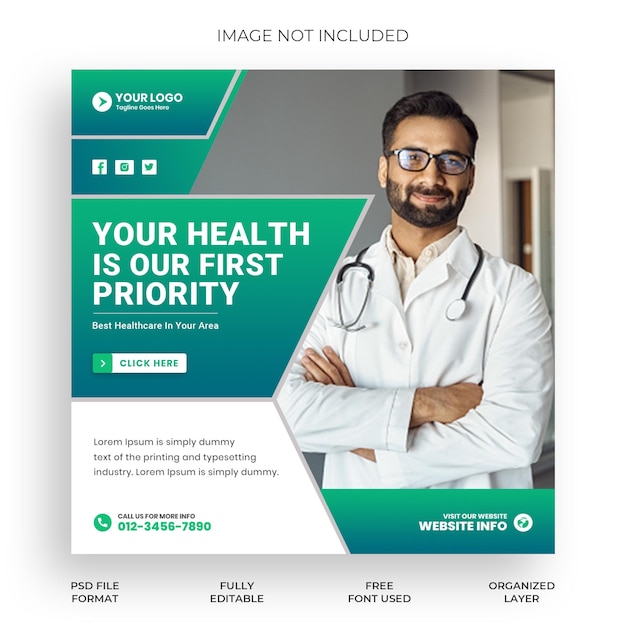 Medical instagram post or social media banner design template premium psd