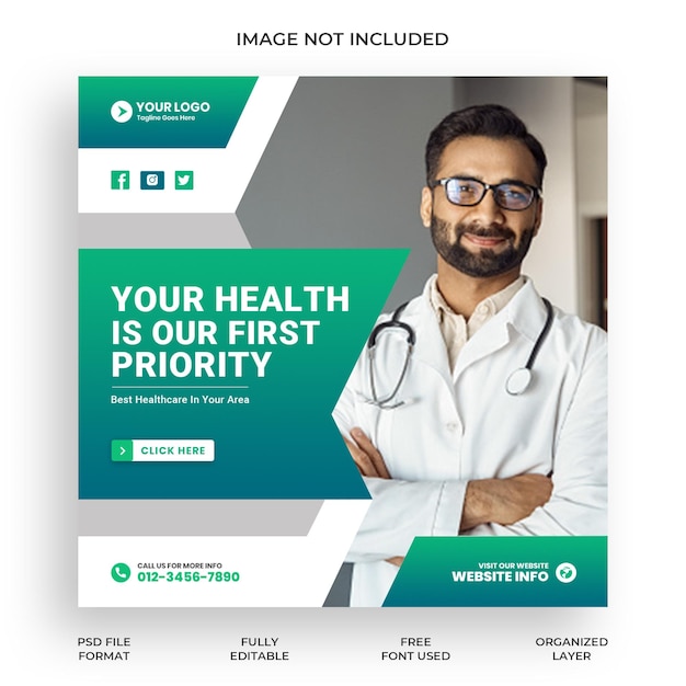 Medical instagram post or social media banner design template premium psd