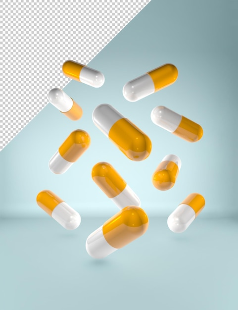 Medical pill mockup falling down