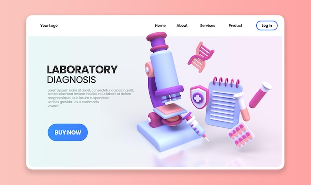 PSD medical research concept illustration landing page template for background