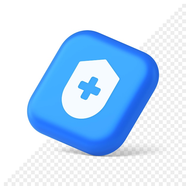 Medical secure shield check plus button approval confidential medicine protection 3d isometric icon