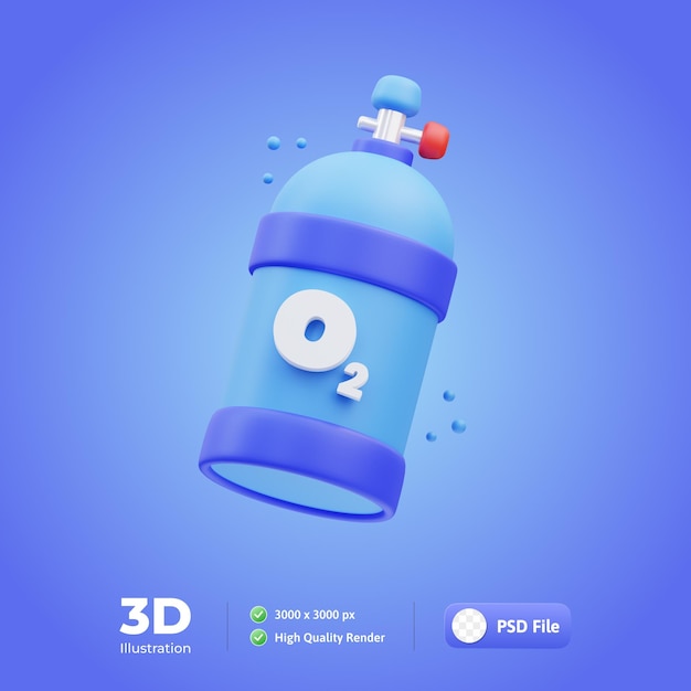 Medical set oxygen cylinder Icon 3d illustration