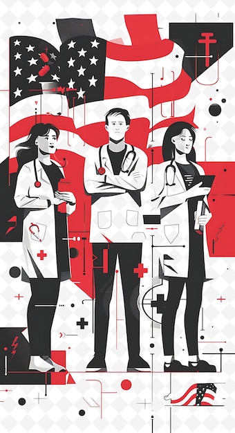 PSD medical setting with a campaign clinic and healthcare worker flat illustration poster design