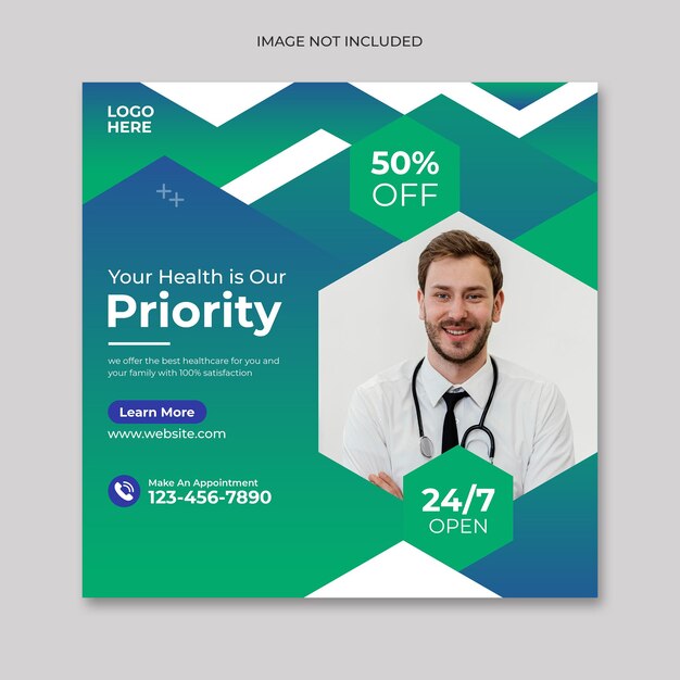 PSD medical social media post banner or square flyer template