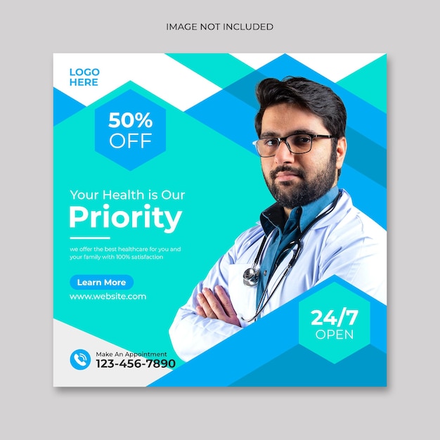 PSD medical social media post banner or square flyer template