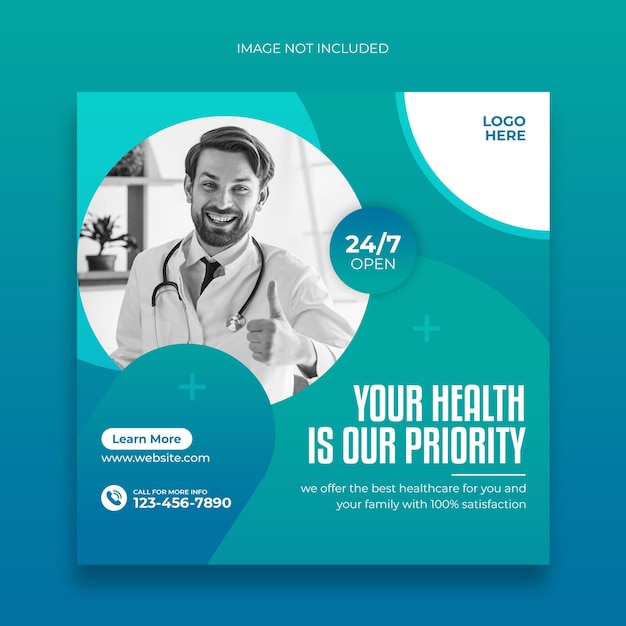 Medical social media post banner or square flyer template