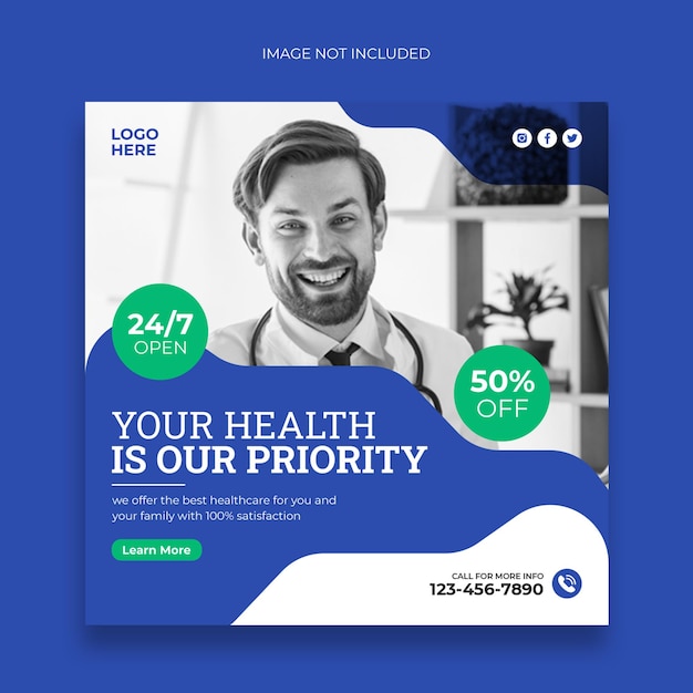 Medical social media post banner and web banner template