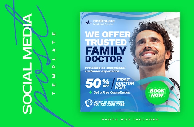 Medical social media post or web banner template design