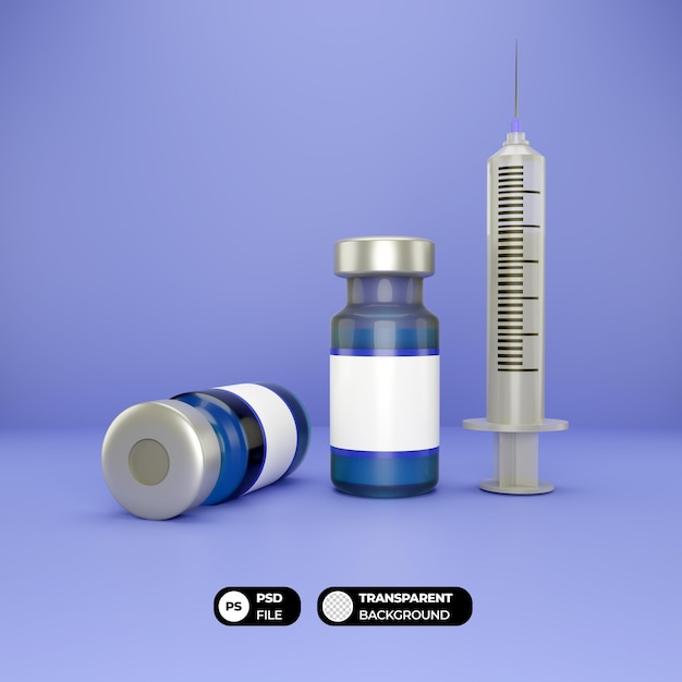 medical syringe and vaccine bottle 3d render illustration