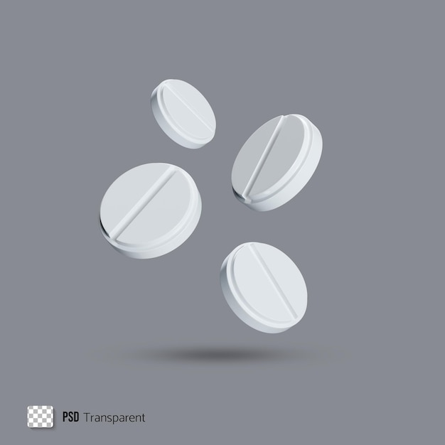 Medical white tablets 3D render illustration Pharmacy remedies icon