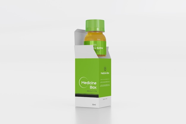 Medicine bottle with open box mockup