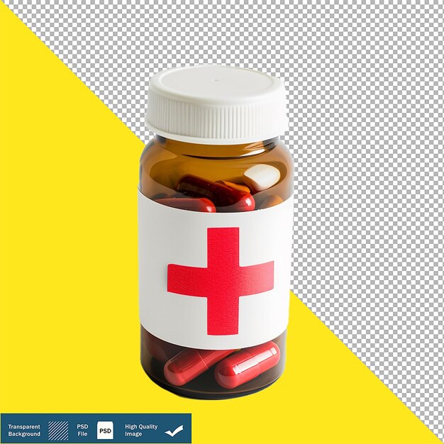 Medicine Bottle with Plus Sign on Transparent Background PNG PSD