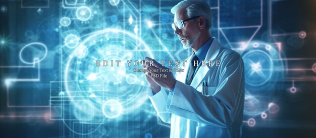 PSD medicine doctor touching medical global network computing electronic medical record