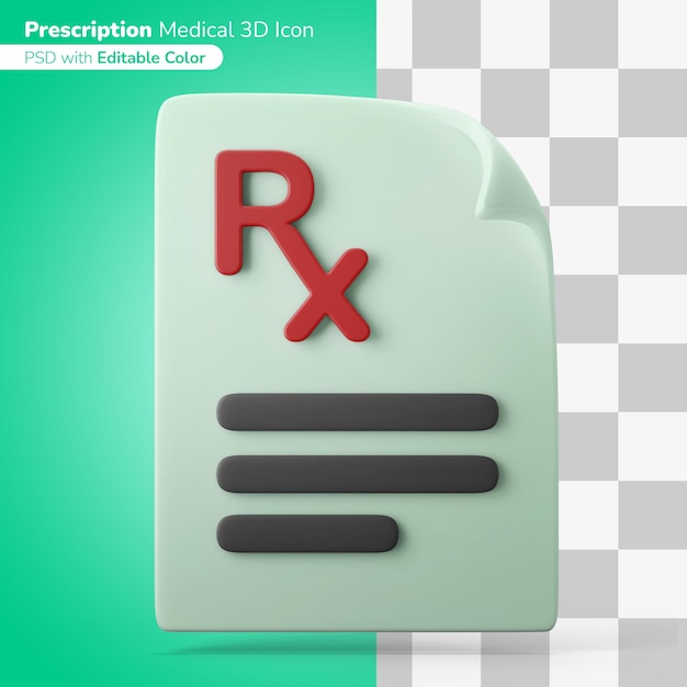 medicine prescription paper document 3d illustration 3d icon editable color isolated