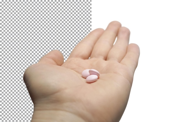 Medicines lie in the palm of your hand on a transparent PSD layer