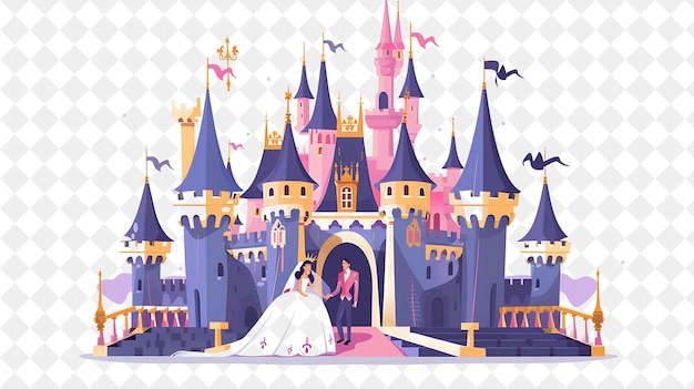 Medieval Castle With Cinderella and Prince Charming Having a People Life Style Flat Illustration