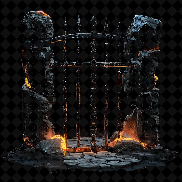 Medieval Dungeon Gate With Iron Bars and Torture Devices Mad PNG Y2K Shape Neon Color Collection