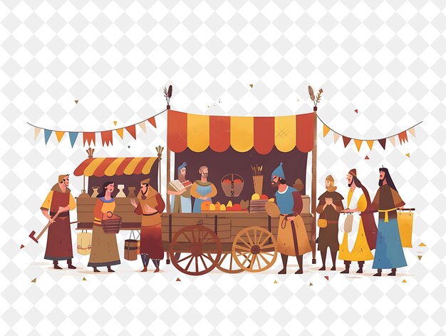 Medieval Market With Merchant Characters Having a Trade Fair People Life Style Flat Illustration