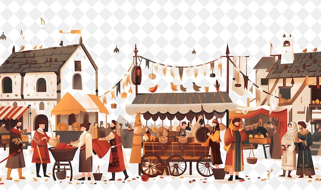 Medieval Market With Merchant Characters Having a Trade Fair People Life Style Flat Illustration