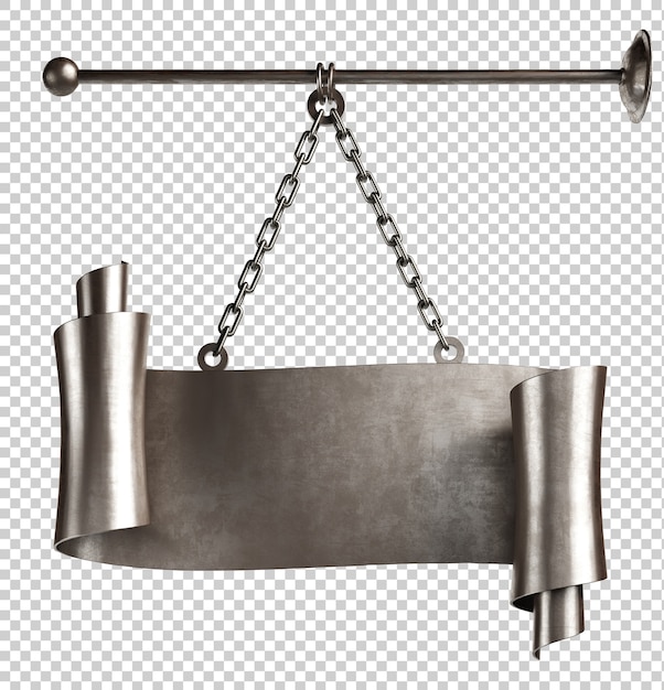 Medieval metal scroll with chains isolated 3d rendering