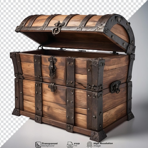 Medieval pirate chest made of wood and iron against a transparent background isolated