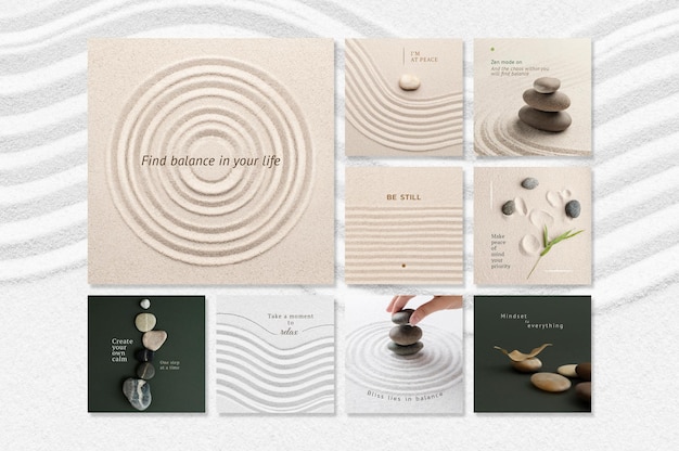 PSD meditation wellness template psd minimal social media post set