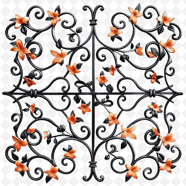 PSD mediterranean chic trellis made from wrought iron scrollwork outline natural decorative design