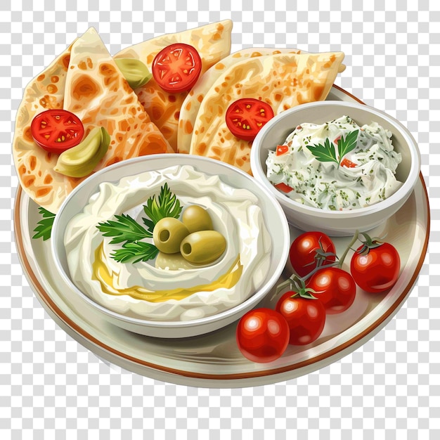 PSD a mediterranean mezze platter with hummus tzatziki and pita bread mediterranean food life style auth