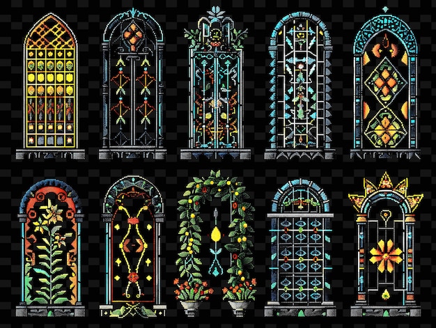 Mediterranean Style Trellises Pixel Art With Intricate Mosai Creative Texture Y2K Neon Item Designs