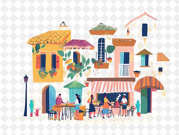 Mediterranean Village With Chef Characters Having a Cooking People Life Style Flat Illustration