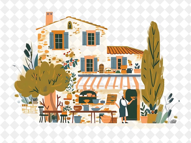 Mediterranean Village With Chef Characters Having a Cooking People Life Style Flat Illustration