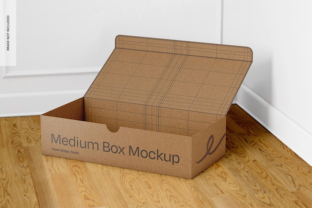 Medium Moving Box Mockup Opened