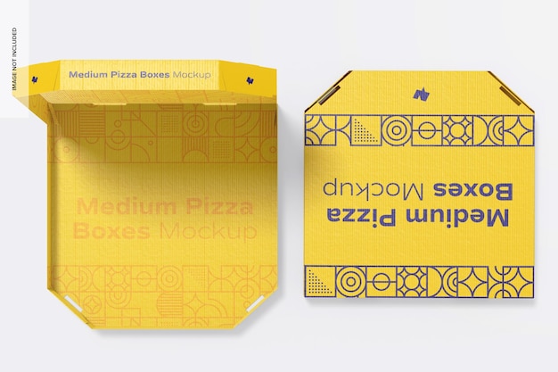 Medium Pizza Boxes Mockup, Opened and Closed