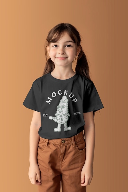 PSD medium shot kid posing with shirt mockup