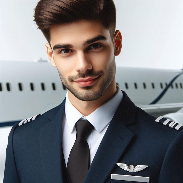 PSD medium shot male flight attendant posing