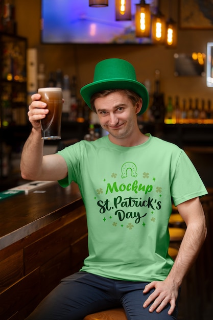 Medium shot man wearing st patricks day tshirt