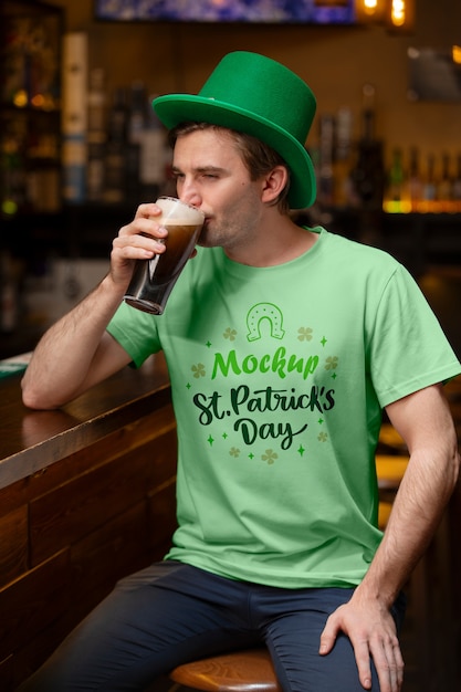 Medium shot man wearing st patricks day tshirt