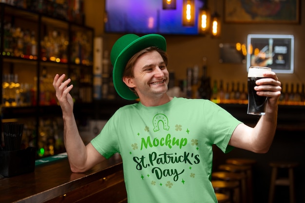 Medium shot man wearing st patricks day tshirt