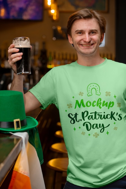 Medium shot man wearing st patricks day tshirt