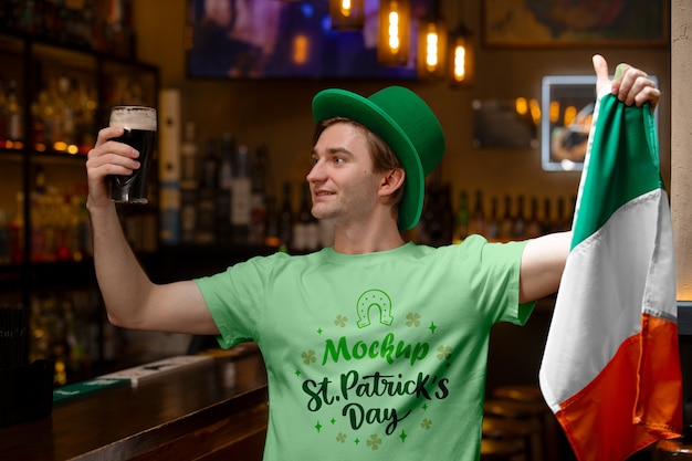 Medium shot man wearing st patricks day tshirt