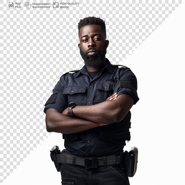 Medium shot security officer posing on transparent background